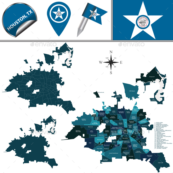 Map of Houston TX with Neighborhoods - Travel Conceptual