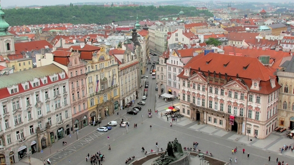 Top View of Old Town Square and Small Street in Prague From Old Clock Tower