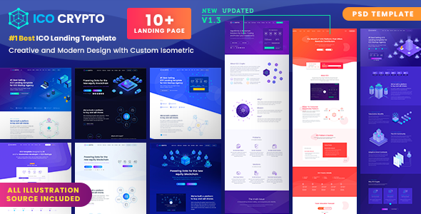 ICO Crypto – Bitcoin and Cryptocurrency ICO Landing Page PSD Template - Marketing Corporate