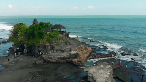Aerial View of Pura Tanah Lot Temple in Tabanan, Bali, Indonesia
