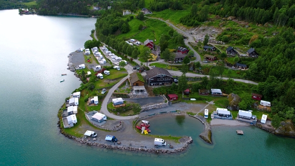 Beautiful Nature Norway Aerial View of the Campsite To Relax, Stock Footage