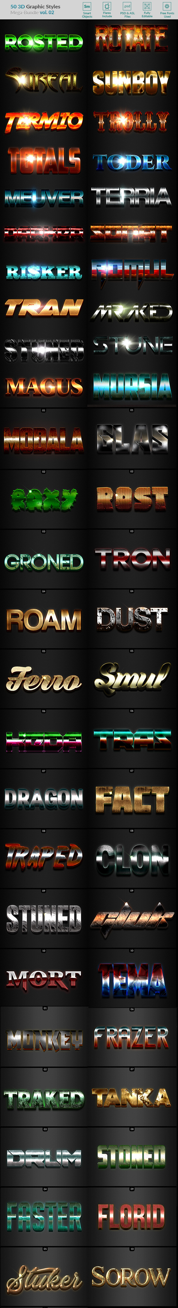 50 3D Text Effects - Bundle Vol. 02