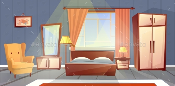 Vector Interior of Bedroom - Backgrounds Decorative