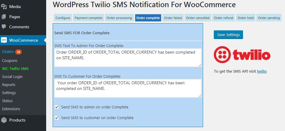 Twilio WooCommerce SMS Notification