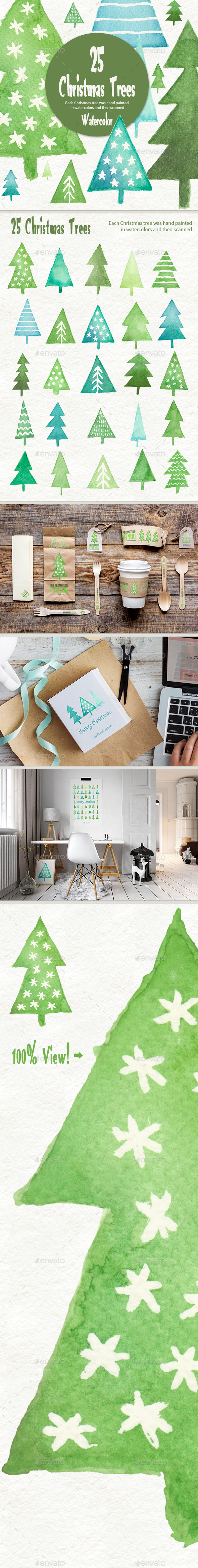 Watercolor Christmas Trees - Objects Illustrations
