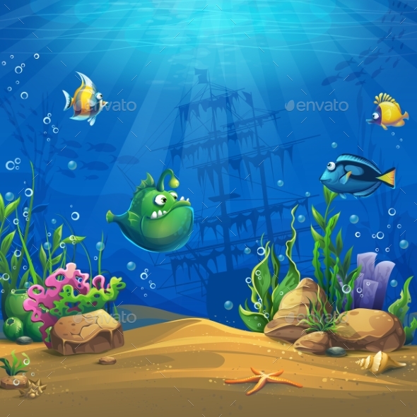 Cartoon Fish in Underwater World - Landscapes Nature