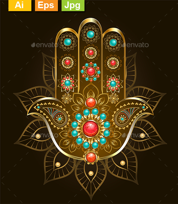 Hand Hamsa with Turquoise - Decorative Symbols Decorative