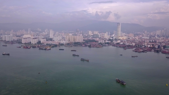 Aerial View of Georgetown on Penang Island, Malaysia alt