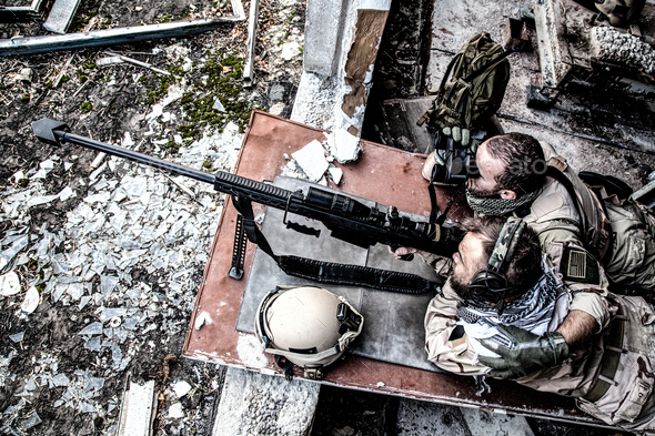Commando sniper team in ambush during city fight - Stock Photo - Images