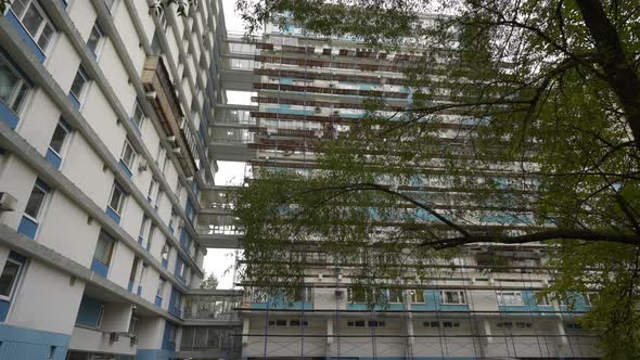 Unusual Balconies on a High Residential Building View From Below