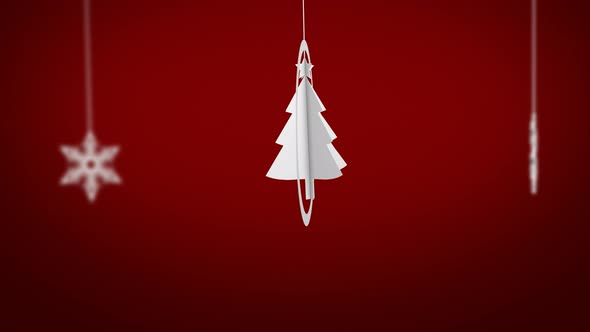 Paper Craft Christmas Tree Swinging Background Looped - Red