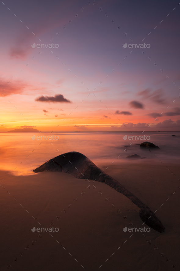 Tropical Beach Sunset In Mahe Seychelles Stock Photo By Industryandtravel