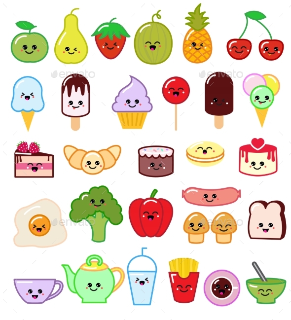 Kawaii Food Vector Emoticon Japanese Fruit by vectoristik | GraphicRiver