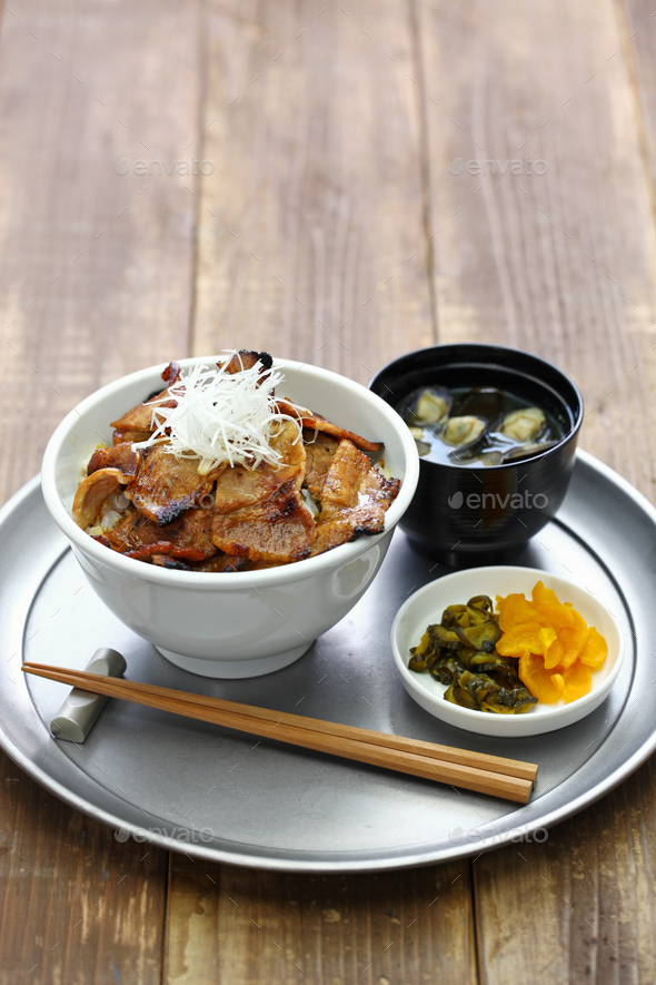 Download teriyaki pork rice bowl, butadon Stock Photo by motghnit ...