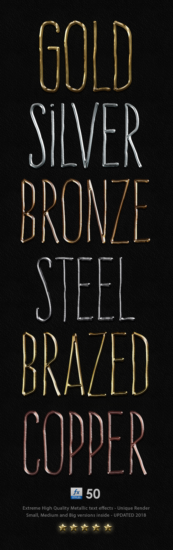 Metallic 3D Photoshop Text Effects - Layer Styles Set - Text Effects Styles