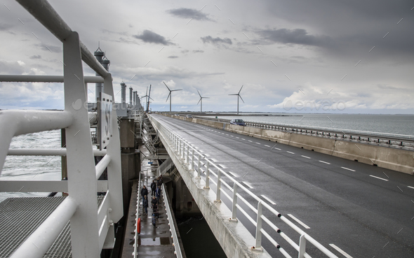 Motorway on Dutch storm protection Delta works Stock Photo by CreativeNature_nl