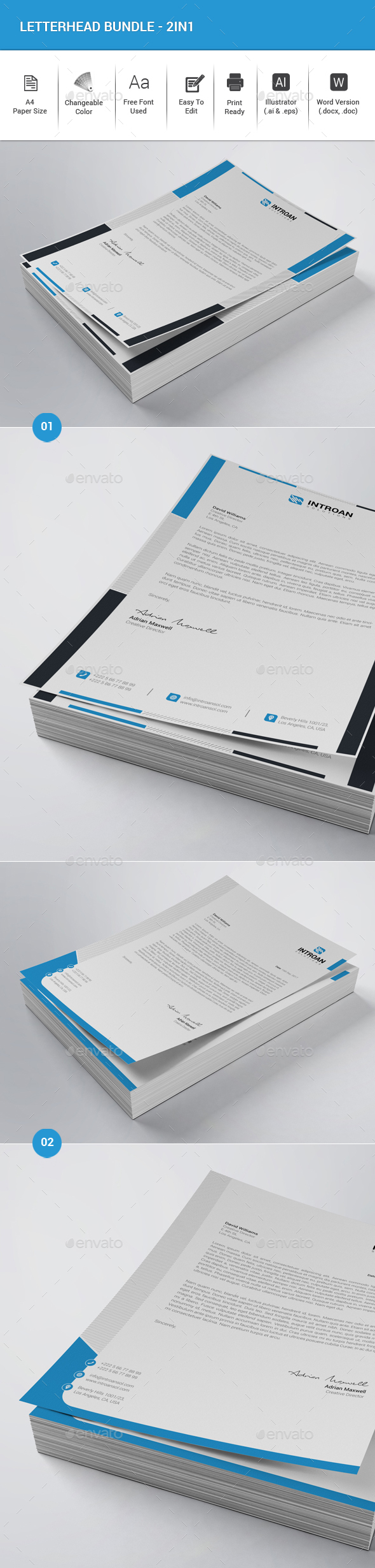 Letterhead Bundle - 2in1 - Stationery Print Templates