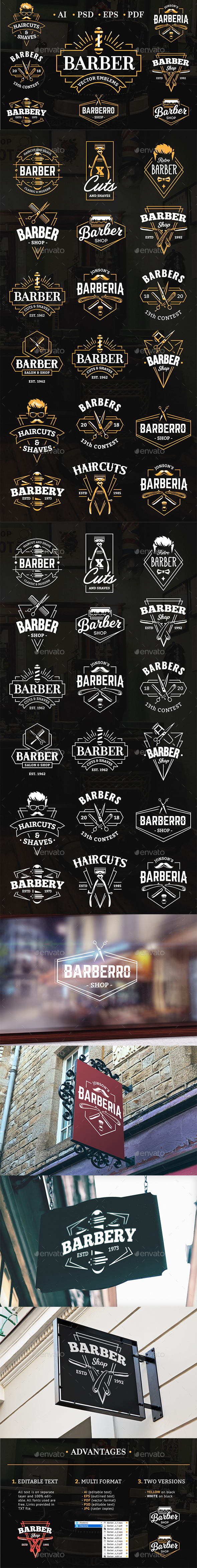 Barber Emblems | Logo Templates - Services Commercial / Shopping