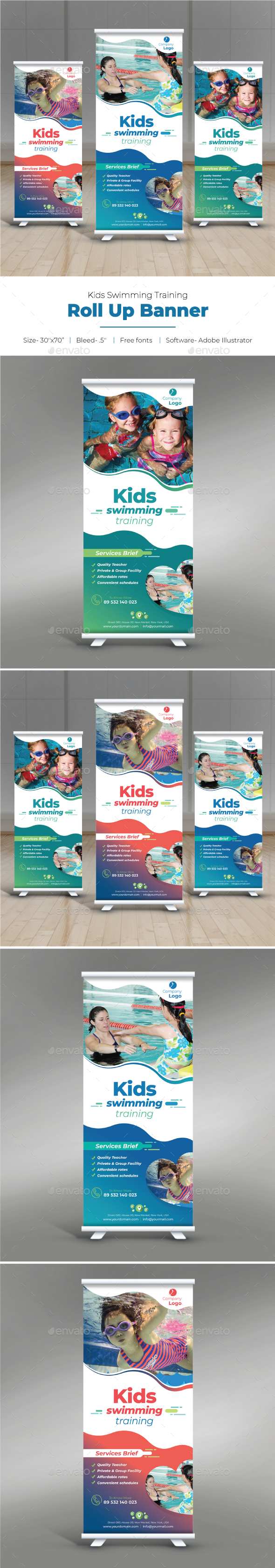 Premium Vector  Rollup banner to advertise swimming experience various  types of summer fun