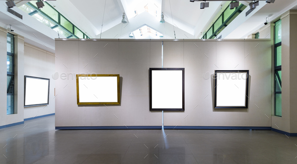 blank frames fro painting or photography on exhibition wall in a room Stock Photo by chuyu2014
