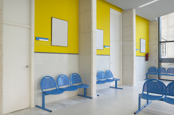 Public building waiting area. Hospital interior detail. Nobody. Horizontal - Stock Photo - Images