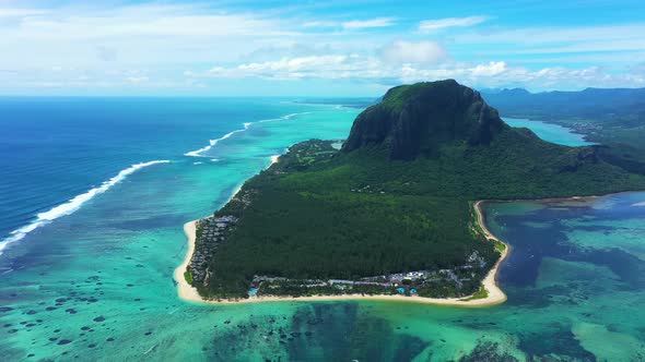 Aerial view of Le Morne Brabant mountain which is in the World Heritage site of the UNESCO alt