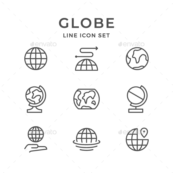 Set Line Icons of Globe - Man-made objects Objects