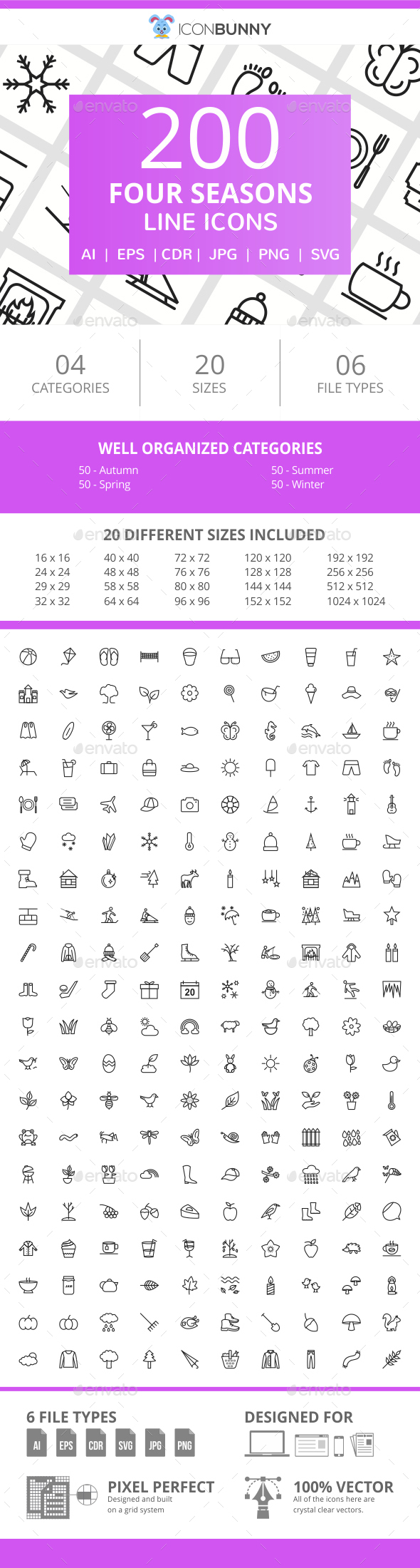 200 Four Seasons Line Icons in Web Icons