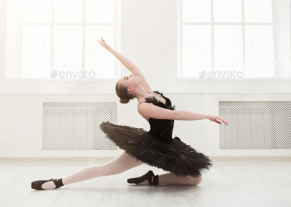 Beautiful graceful ballerina in black swan dress Stock Photo by Prostock-studio
