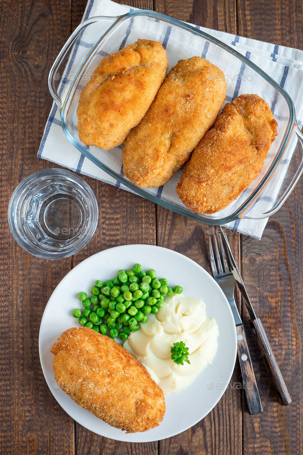 Chicken Kiev, ukrainian cuisine. Chicken cutlets in bread crumbs - Stock Photo - Images