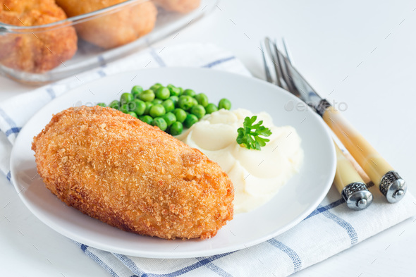 Chicken Kiev, ukrainian cuisine. Chicken cutlets in bread crumbs - Stock Photo - Images