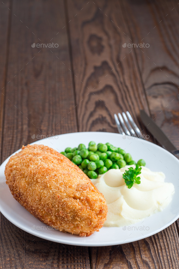 Chicken Kiev, ukrainian cuisine. Chicken cutlets in bread crumbs - Stock Photo - Images