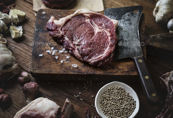 Steak on a butcher's block photography recipe idea
