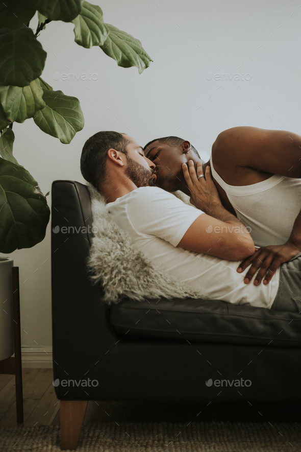 Passionate gay couple making out