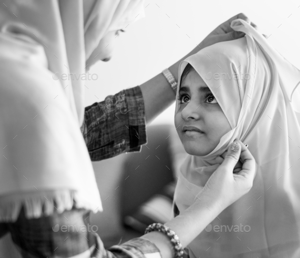 Download Muslim Mom Teaching Daughter How To Wear A Hijab Stock Photo By Rawpixel