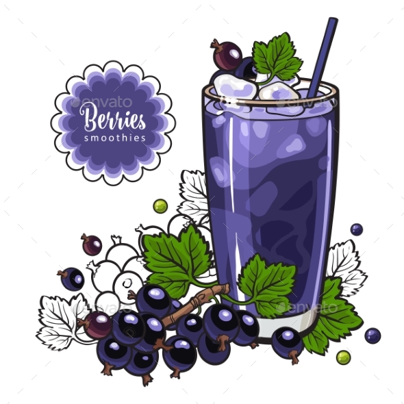 Black Currant Smoothie in Sketch Style Isolated on - Food Objects