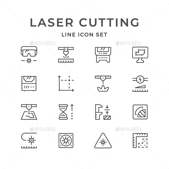 Set Line Icons of Laser Cutting - Man-made objects Objects