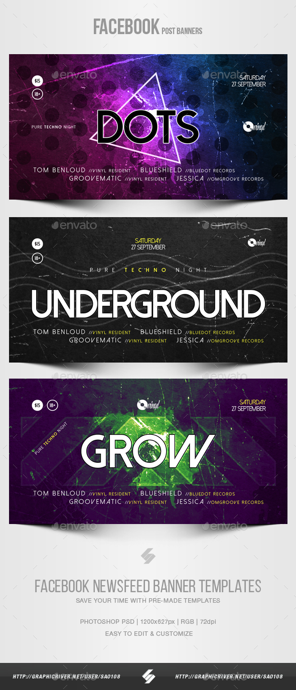 Electronic Music Party vol.39 - Facebook Post Banner Templates - Social Media Web Elements