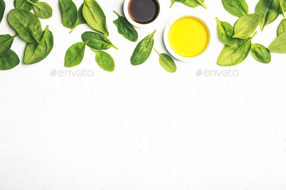 olive oil, vinegar and spinach - Stock Photo - Images