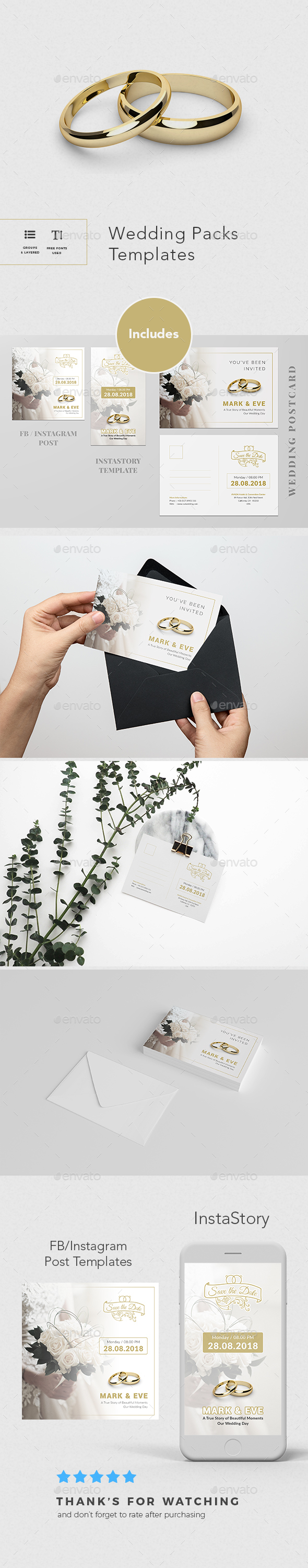 Wedding Postcard + Extras - Cards & Invites Print Templates