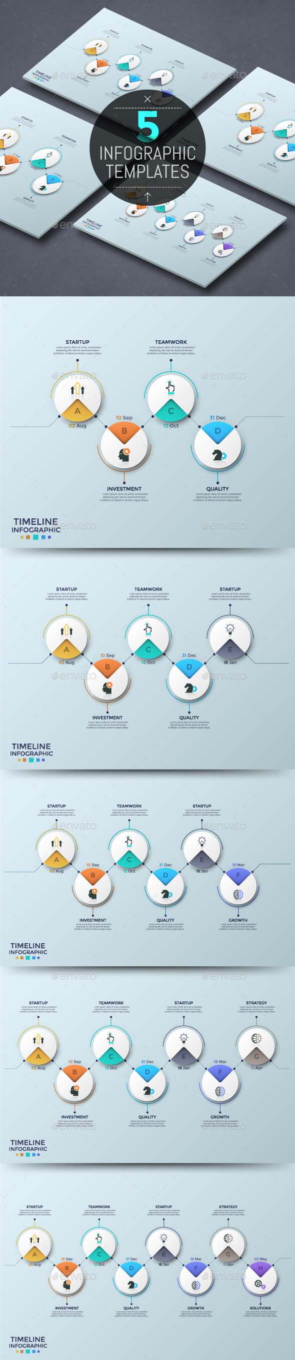 Zig-Zag Infographic Timelines (5 Items) - Infographics