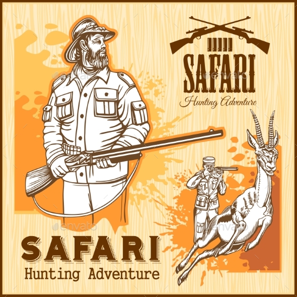 African Safari Hunting Retro Poster - Animals Characters