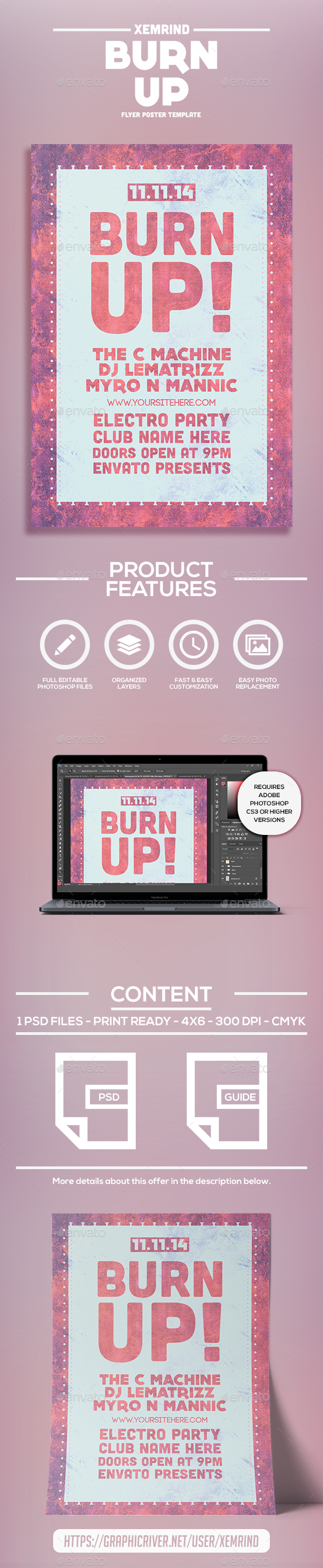 Burn Up Flyer Template - Clubs & Parties Events