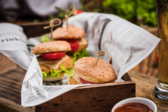 Pub food, bbq burgers and beer Stock Photo by merc67 | PhotoDune