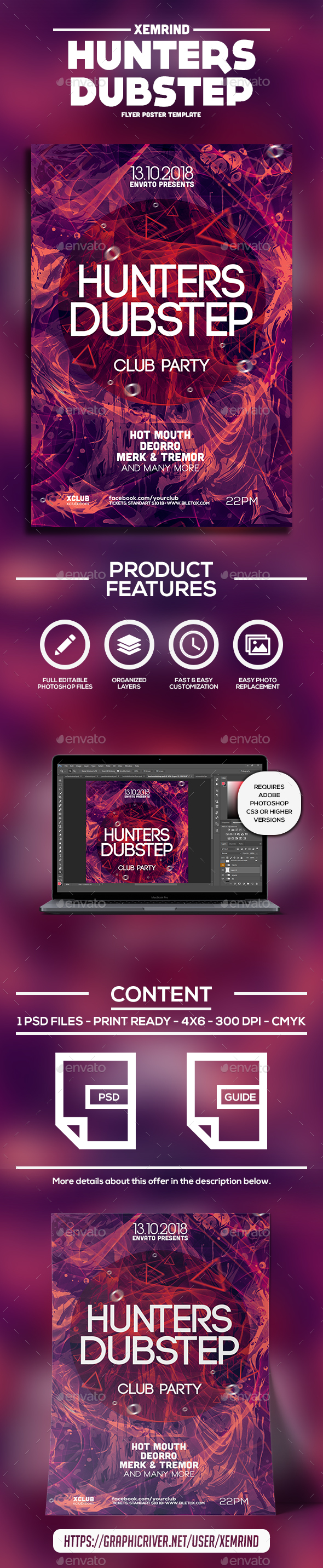 Hunters Dubstep Flyer Template - Clubs & Parties Events