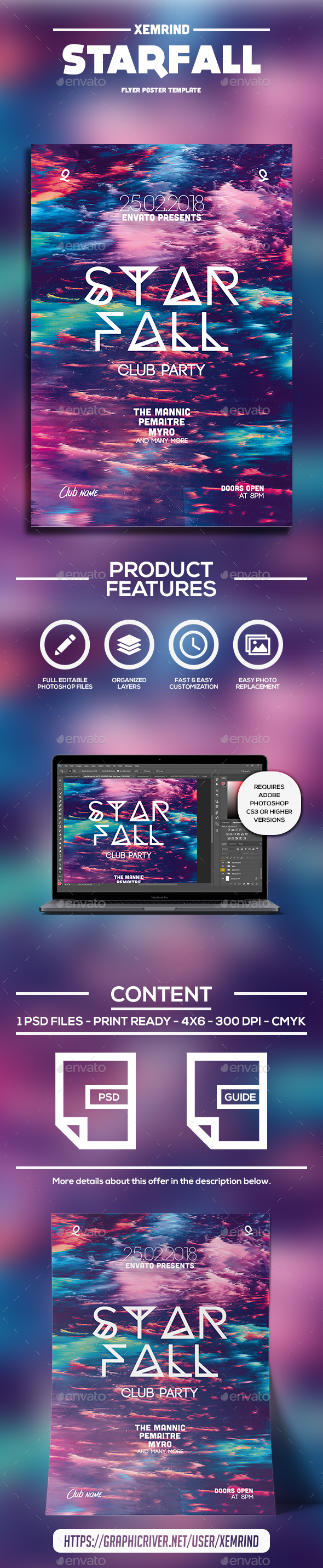 Starfall Flyer Template - Clubs & Parties Events