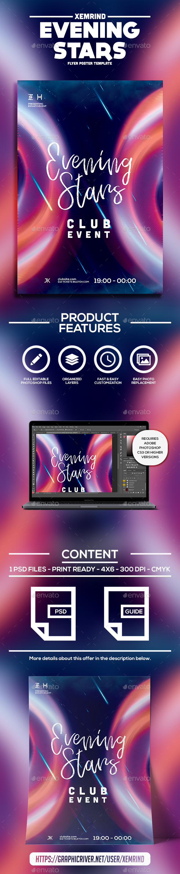 Evening Stars Flyer Template - Clubs & Parties Events