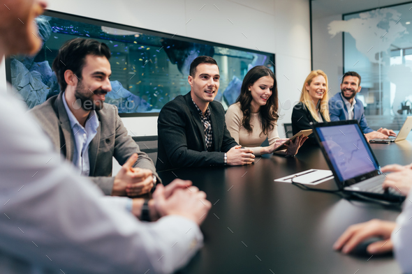 Picture of business people discussing on meeting Stock Photo by nd3000