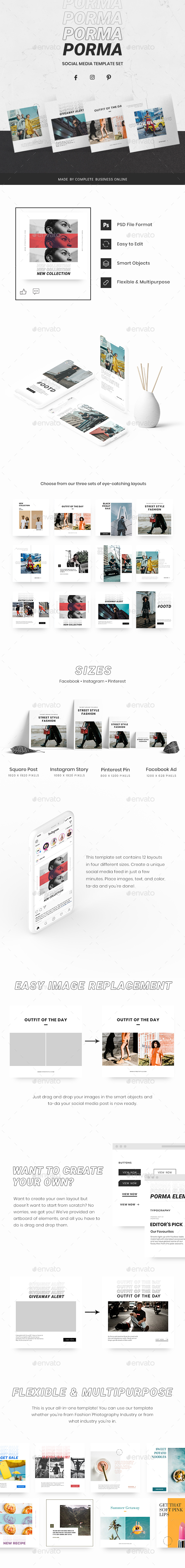 Porma - Fashion & Photography - Flexible Facebook, Instagram & Pinterest Ad Banners - Social Media Web Elements