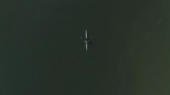 Aerial Drone Shot Tracking a Rower from Directly Above (Norwalk, Connecticut)